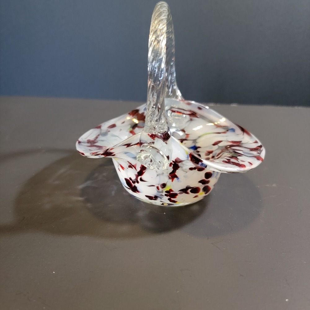 Hand Blown Splatter Confetti Basket With Applied Handle